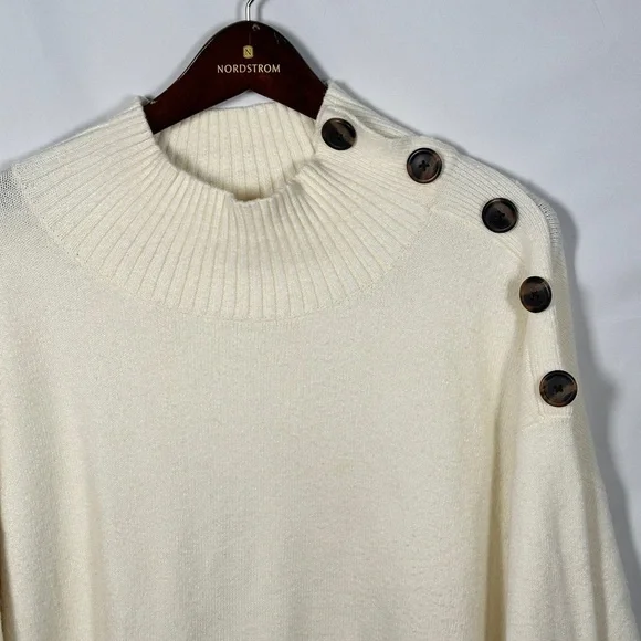 By Anthropologie cozy essential ribbed mock neck button shoulder knit sweater XL - Picture 4 of 14